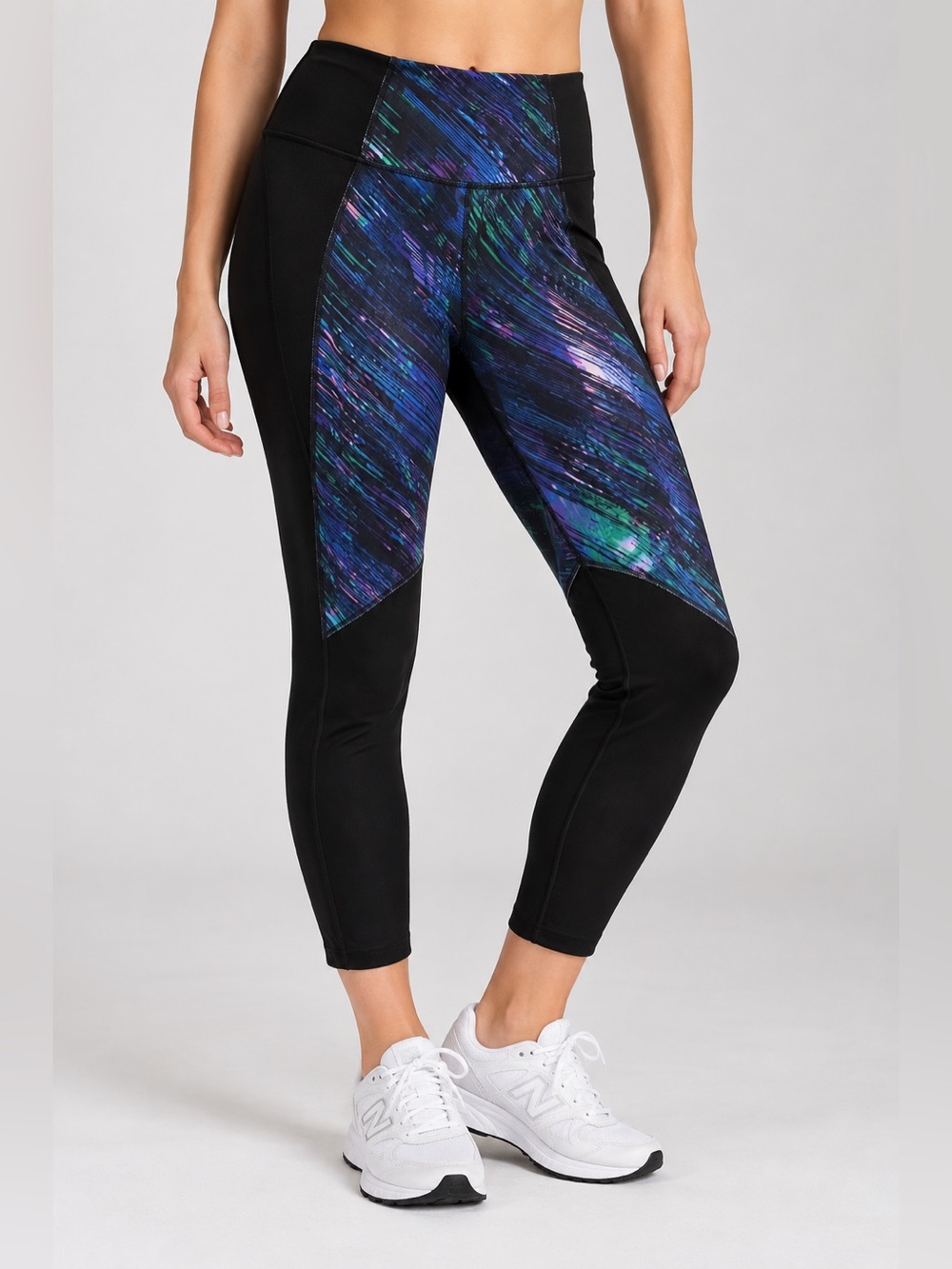 Champion Black Leggings with Blue & Green Abstract Panels